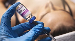 Gloved hand preparing a BOTOX injection