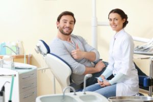 Happy, anxiety-free patient visiting his dentist in Frisco